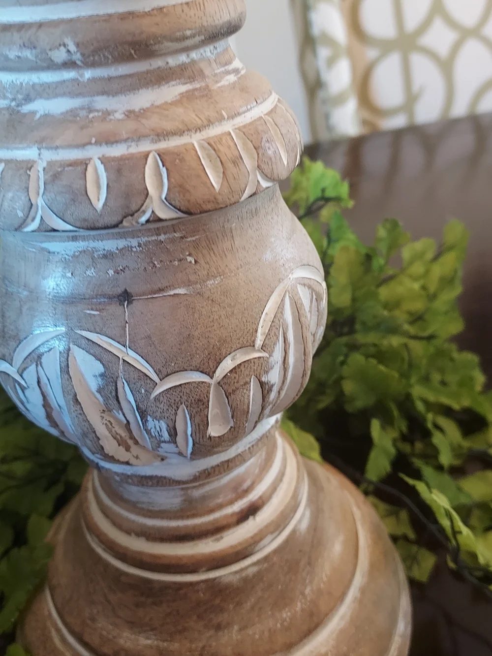 Pier 1 Whitewashed Mango Wood Candlestick: Hand Carved. 21.5